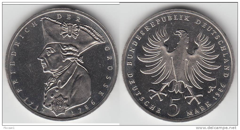 **** ALLEMAGNE - GERMANY - 5 MARK 1986 200th ANNIVERSARY DEATH OF FREDERICK THE GREAT **** EN ACHAT IMMEDIAT - 5 Marcos