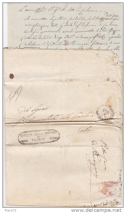 PALERMO  /  CORLEONE   10.9.1861 -  Piego _  Ovale   (  Governo Della Provincia Di Palermo + Altro) - Sicile