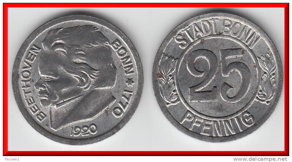 BONN **** ALLEMAGNE - GERMANY - 25 PFENNIG STADT BONN 1920 BEETHOVEN **** EN ACHAT IMMEDIAT - Monetary/Of Necessity