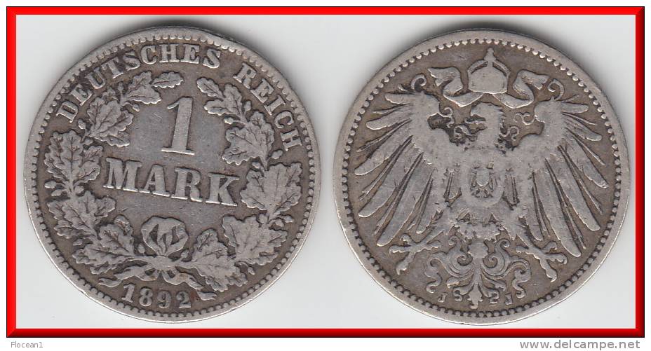 **** ALLEMAGNE - GERMANY - 1 MARK 1892 J - ARGENT - SILVER *** EN ACHAT IMMEDIAT !!! - 1 Mark