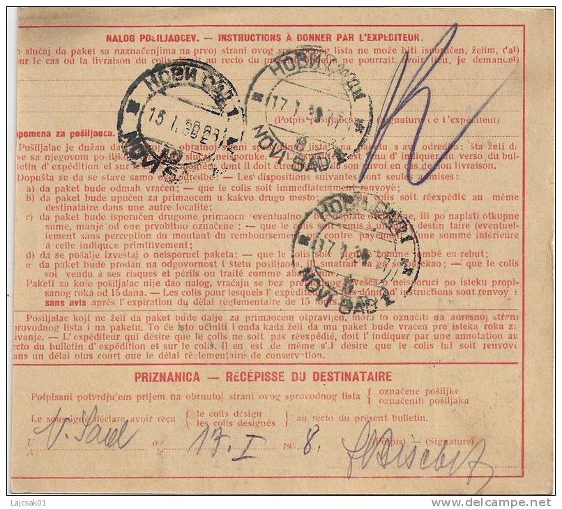 Yugoslavia 1938. Packet Card Bulletin D` Expédition SOMBOR Postmark - Briefe U. Dokumente