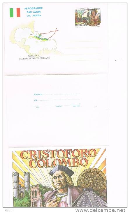 37-Italia 1992 -  Aerogramme/Via Aerea Busta Nuova** Integra Genova ´92 Celebrazioni Colombiane £. 850 - Poste Aérienne