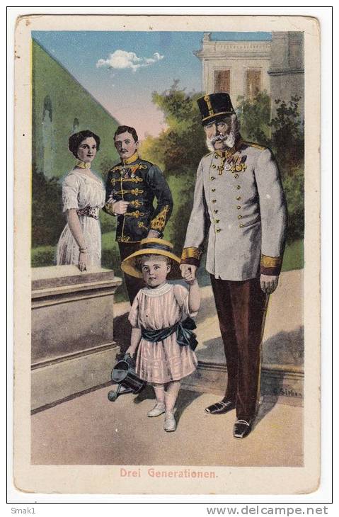 ROYAL FAMILIES EMPEROR FRANZ JOSEF "THREE GENERATIONS" M.M.S.W. III/2 OLD POSTCARD - Royal Families