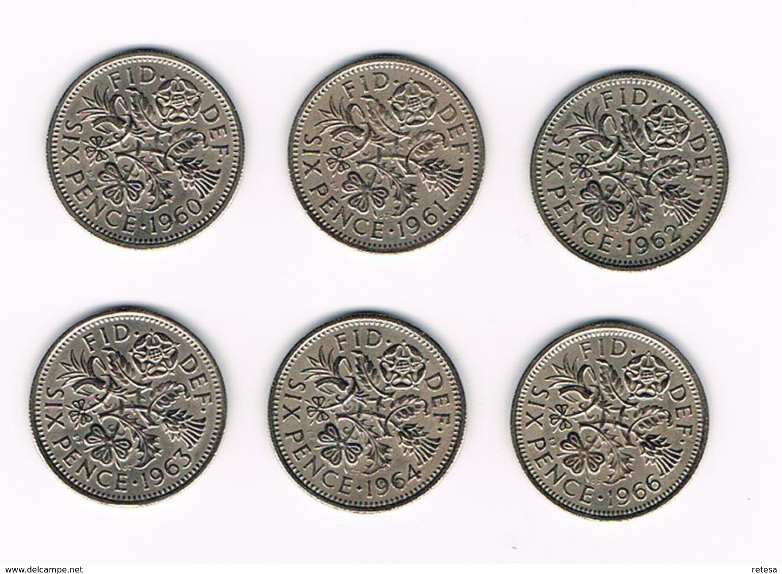 GREAT BRITAIN  6 X 6 PENCE 1960/61/62/63/64/66 - H. 6 Pence