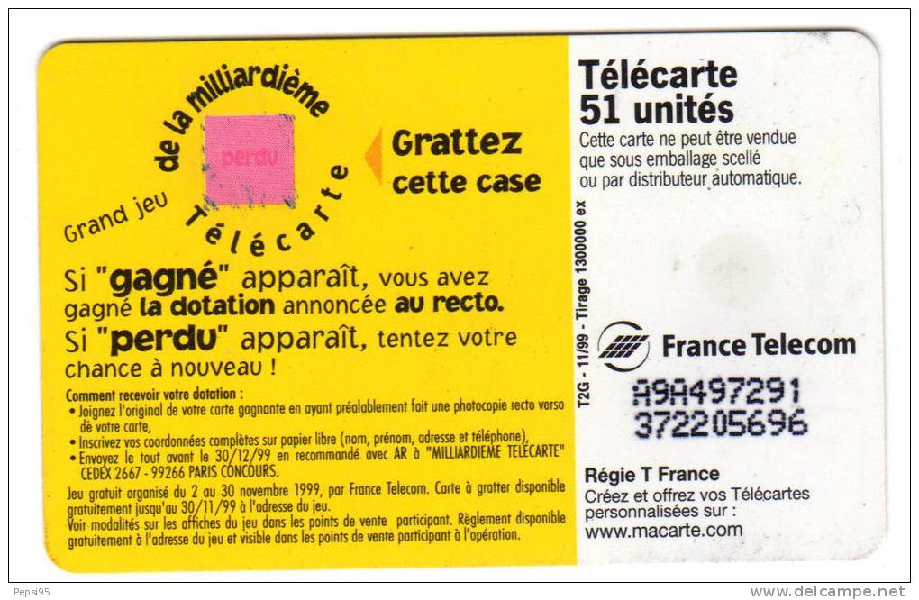 Série Complète Avec Ce Lot De 5 Télécartes: GRAND JEU DE LA MILLIARDIEME TELECARTE Toutes De Série A, Une Flèche Décalée - 1999