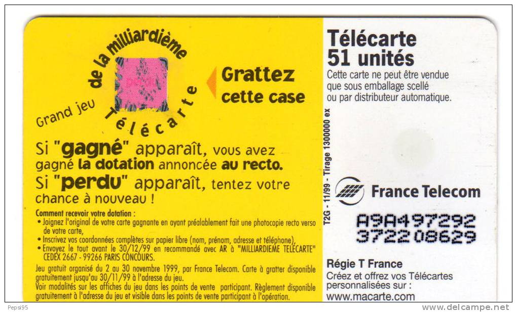 Série complète avec ce lot de 5 Télécartes: GRAND JEU DE LA MILLIARDIEME TELECARTE toutes de série A, une flèche décalée