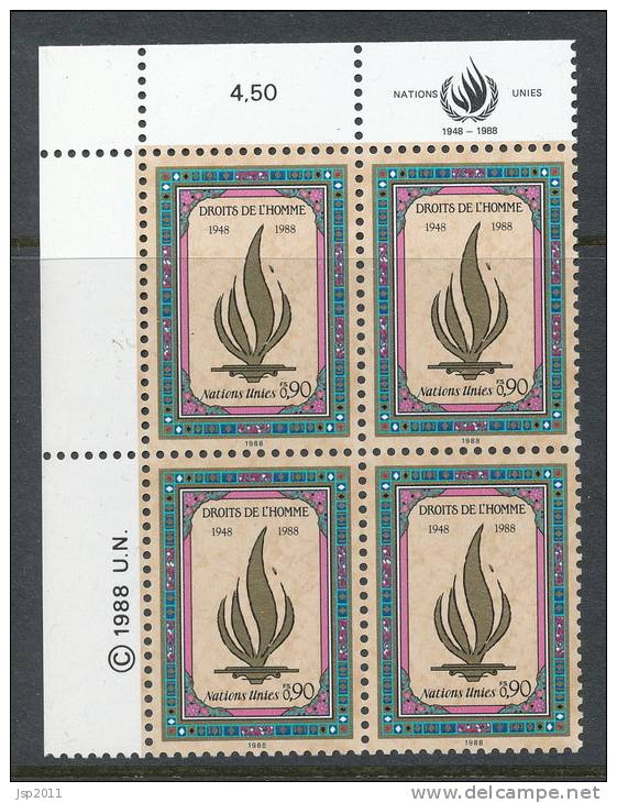 UN Geneva 1988 Michel # 171, Block Of 4 Stamps With Lable In Upper Left Corner , MNH - Blocs-feuillets