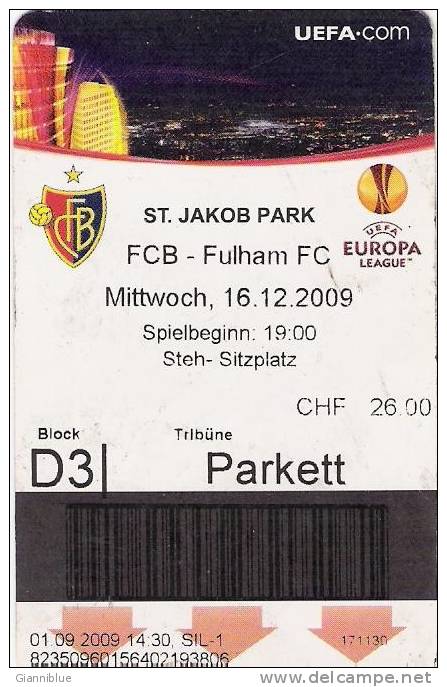 FCB Basel-FC Fulham/Football/UEFA Europa League Match Ticket - Match Tickets