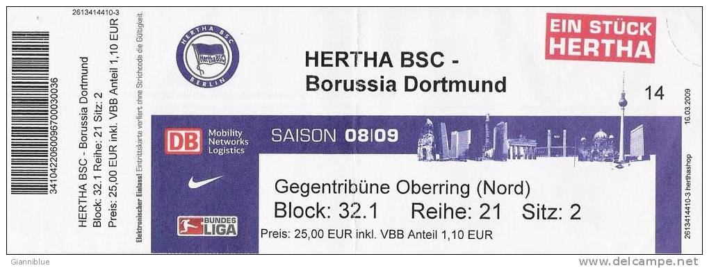 Hertha BSC-Borrusia Dortmund/Football Match Ticket - Match Tickets