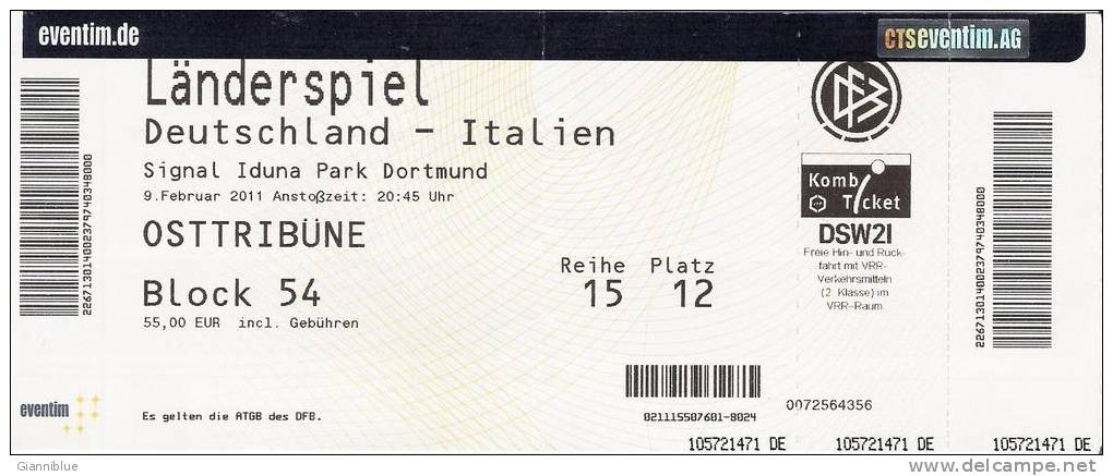 Germany-Italy/International Football Match Ticket - Tickets D'entrée