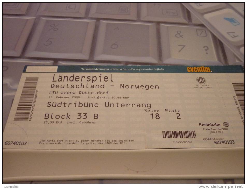 Germany-Norway International Football Match Ticket (11 February 2009) - Match Tickets