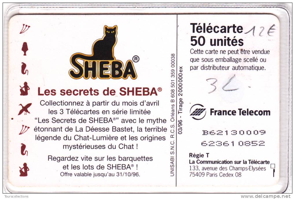 TELECARTE 50 U SHEBA VARIETE 3 L à "colllectionnez" - 100 000 Ex @ 03/1996- Chat - Fehldrucke