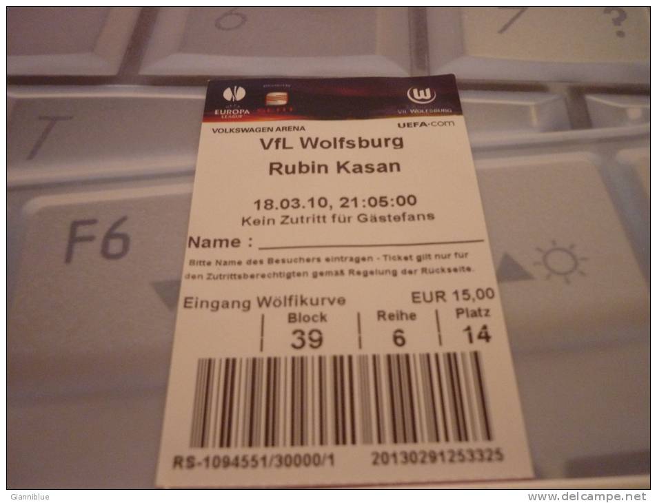VfL Wolfsburg-Rubin Kazan/Football/UEFA Europa League Match Ticket - Tickets D'entrée