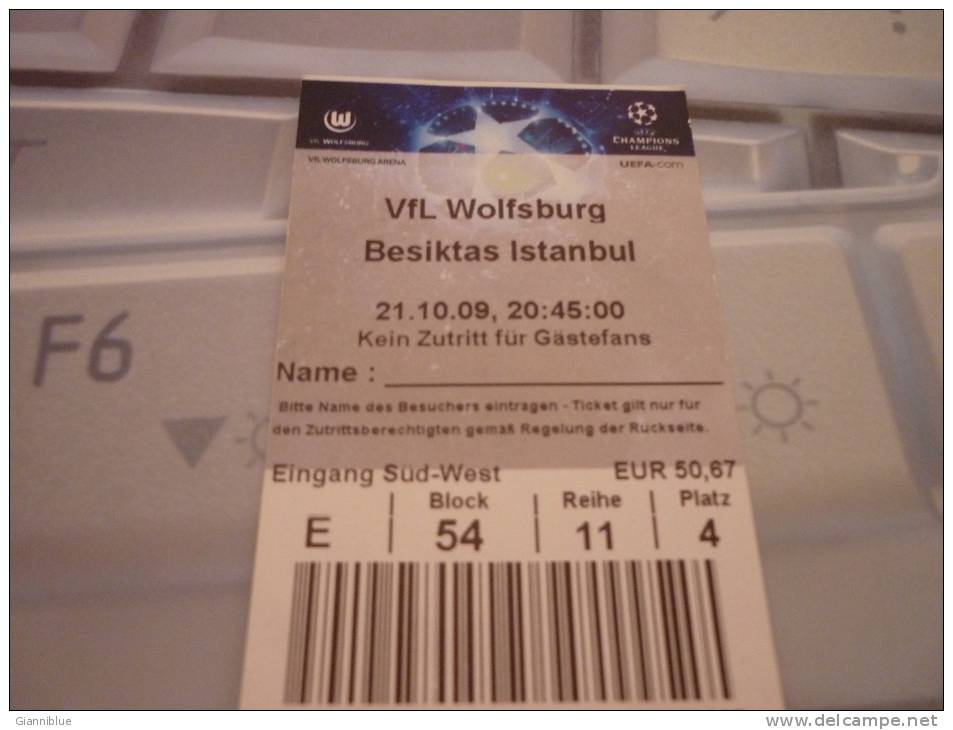 VfL Wolfsburg-Besiktas Istanbul/Football/UEFA Champions League Match Ticket - Tickets D'entrée