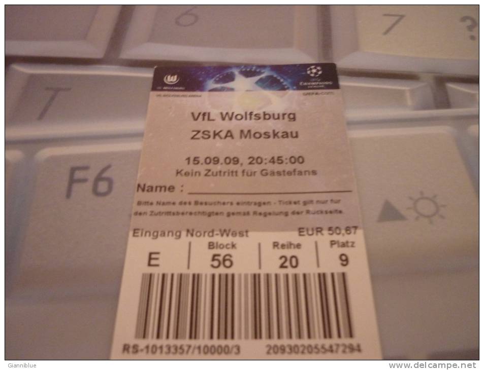 VfL Wolfsburg-CSKA Moscow/Football/UEFA Champions League Match Ticket - Match Tickets
