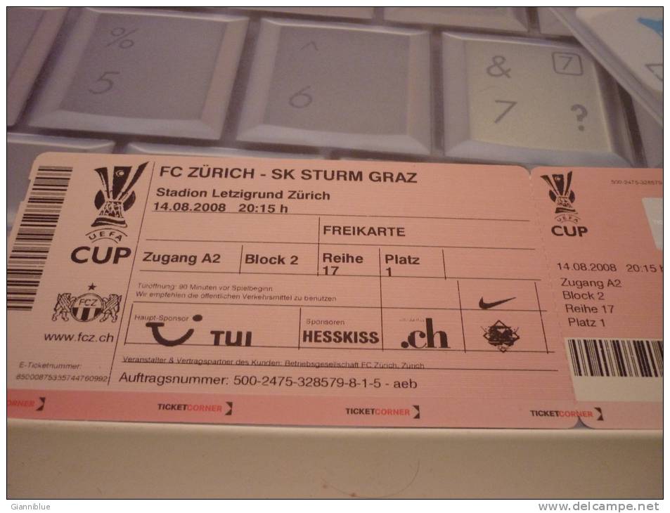 FC Zurich-SK Sturm Graz/Football/UEFA Cup Match Ticket - Eintrittskarten
