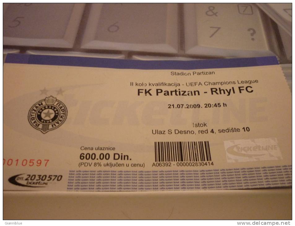 FK Partizan-Rhyl FC/Football/UEFA Champions League Match Ticket - Match Tickets