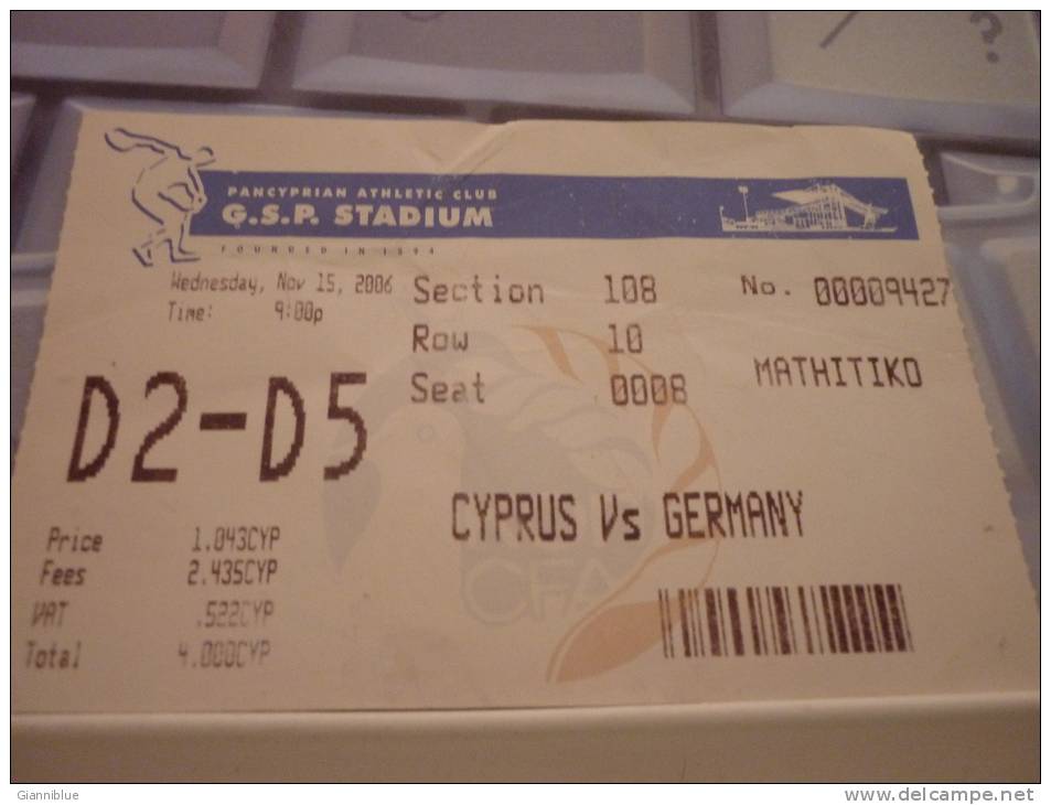 Cyprus-Germany Euro 2008 Football Qualifying Round Match Ticket - Match Tickets