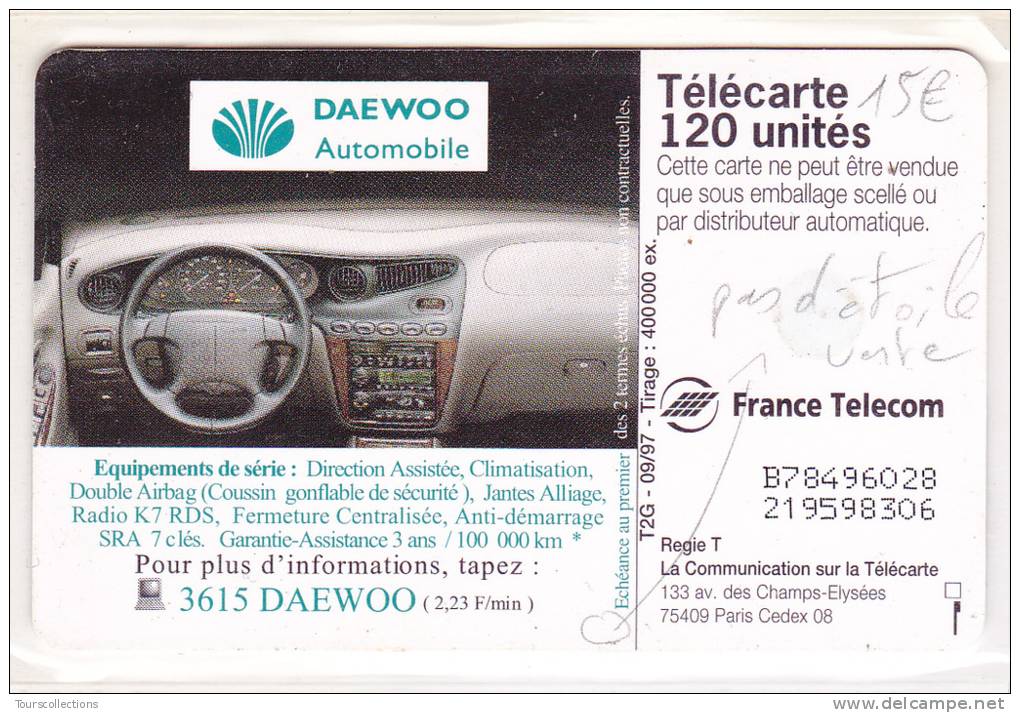 TELECARTE 120 U @ VARIETE Sans étoile Verte Au Verso - AUTO DAEWOO LEGANZA @ 09/1997 - Variétés