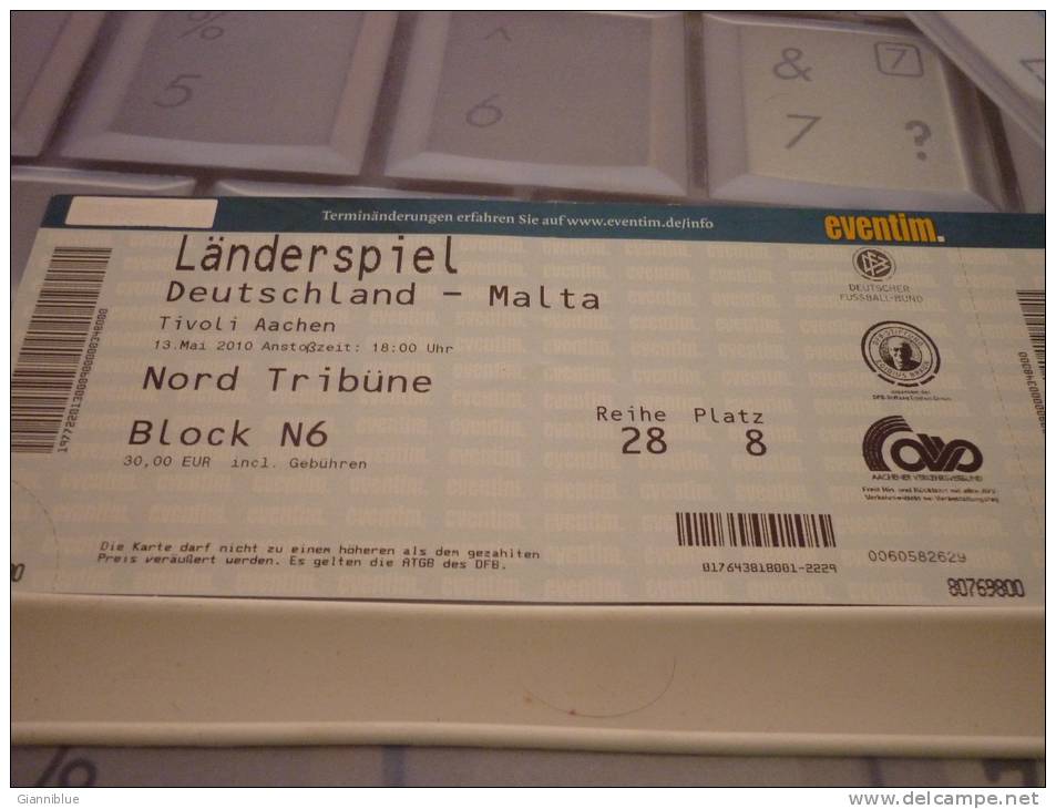Germany-Malta International Football Match Ticket (13 May 2010) - Eintrittskarten