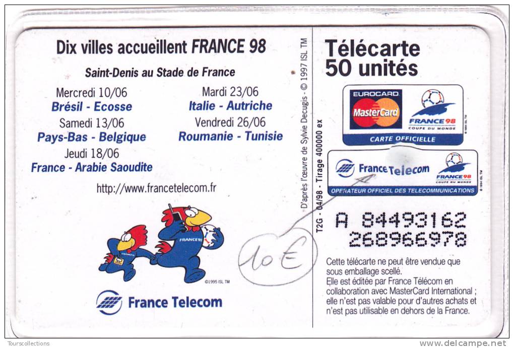 TELECARTE 50 U @ VARIETE France Télécom Déformé Au Verso - Affiche Saint Denis Coupe Du Monde Foot 1998 @ 04/1998 - Variétés