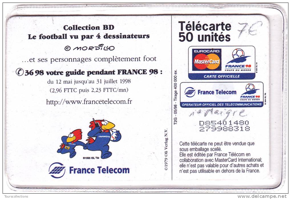 TELECARTE 50 U @ VARIETE Numéro Maigre D85401480 Au Verso - Mordillo BD Taureau Football @ 05/1998 - Fehldrucke