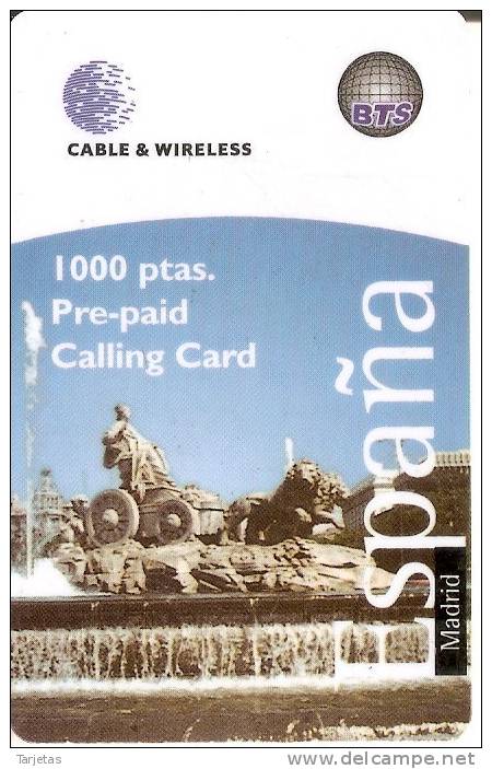 TARJETA DE ESPAÑA DE PREPAGO DE BTS DE LA CIBELES DE MADRID (CABLE & WIRELESS) - Otros & Sin Clasificación