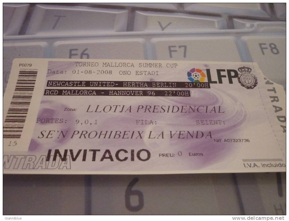 RCD Mallorca-Hannover 96/Newcastle- Hertha International Tournament Football Match Ticket - Tickets D'entrée