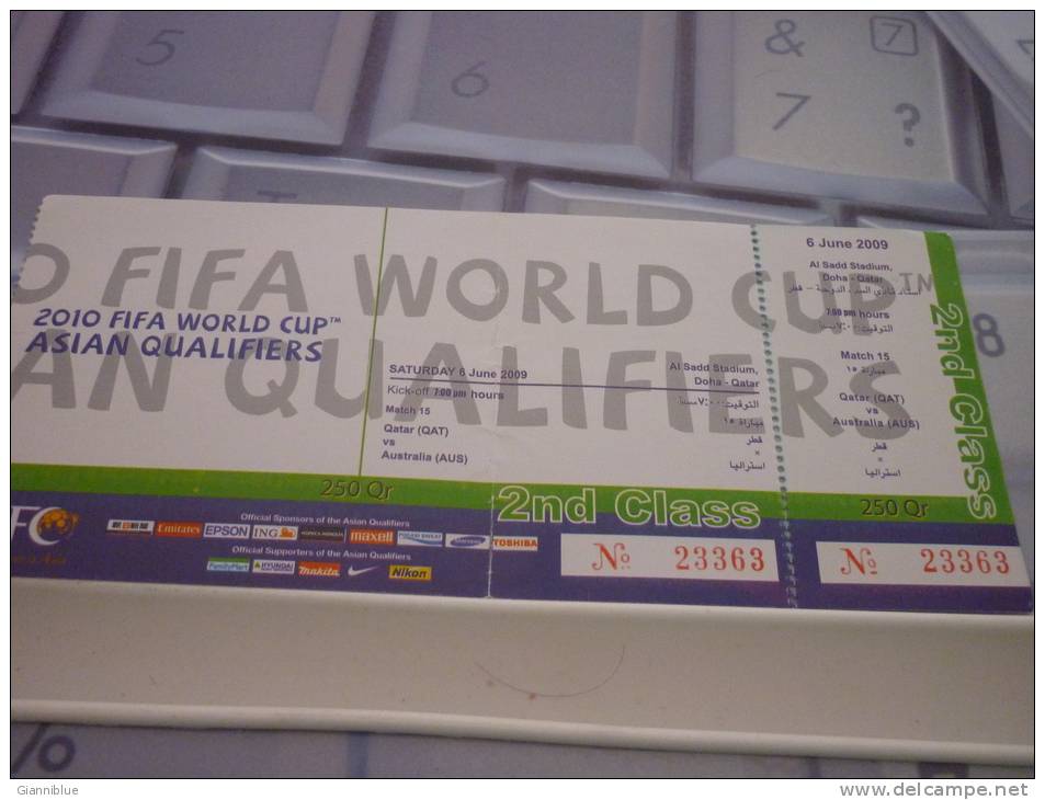 Qatar-Australia International World Cup 2010 Qualifier Football Match Ticket - Tickets D'entrée