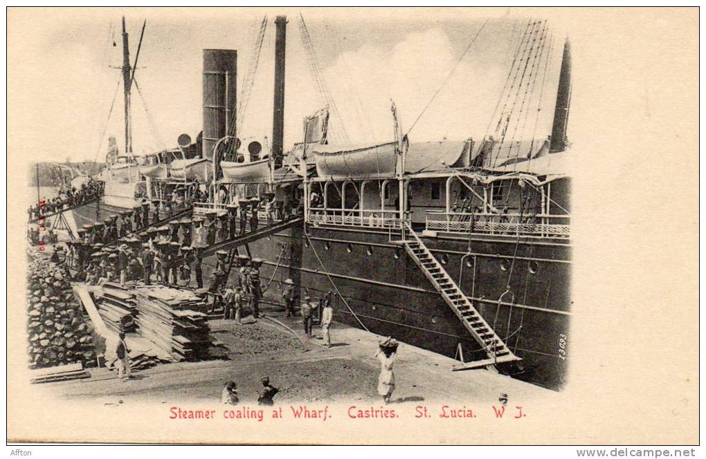 St Lucia BWI Catries Steamer Coaling At Wharf 1900 Postcard - Santa Lucía