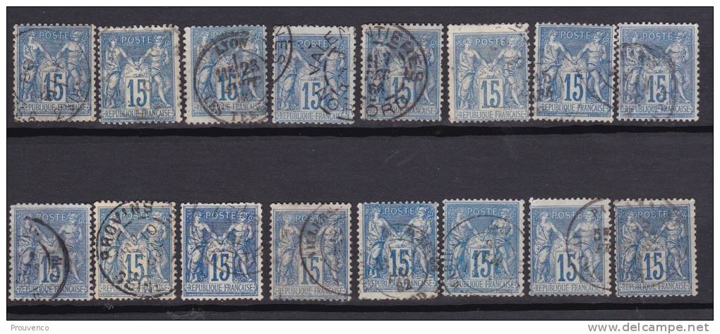 FRANCE  LOT SAGE    NUANCES DE BLEU  YT 90 ET 90A  TOUS TB - 1898-1900 Sage (Tipo III)