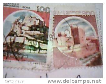 CARD MONVISO ALPI  VB1984 BOLLO 300 L CASTELLI  VARIETA SPOSTAMENTO IN BASSO VIAGGATA DZ6813 - Abarten Und Kuriositäten