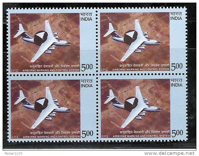 INDIA 2012.  IL76 Aircraft With Airborne Warning & Control System. 1v Complete Block Of 4, , MNH(**) - Unused Stamps