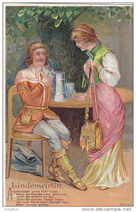 PRÄGELITHO:  Junges Paar, "Lindenwirtin", "Angekreidet Wird Hier Nicht...", Nostalgie, Romantik, Um 1905 - Couples