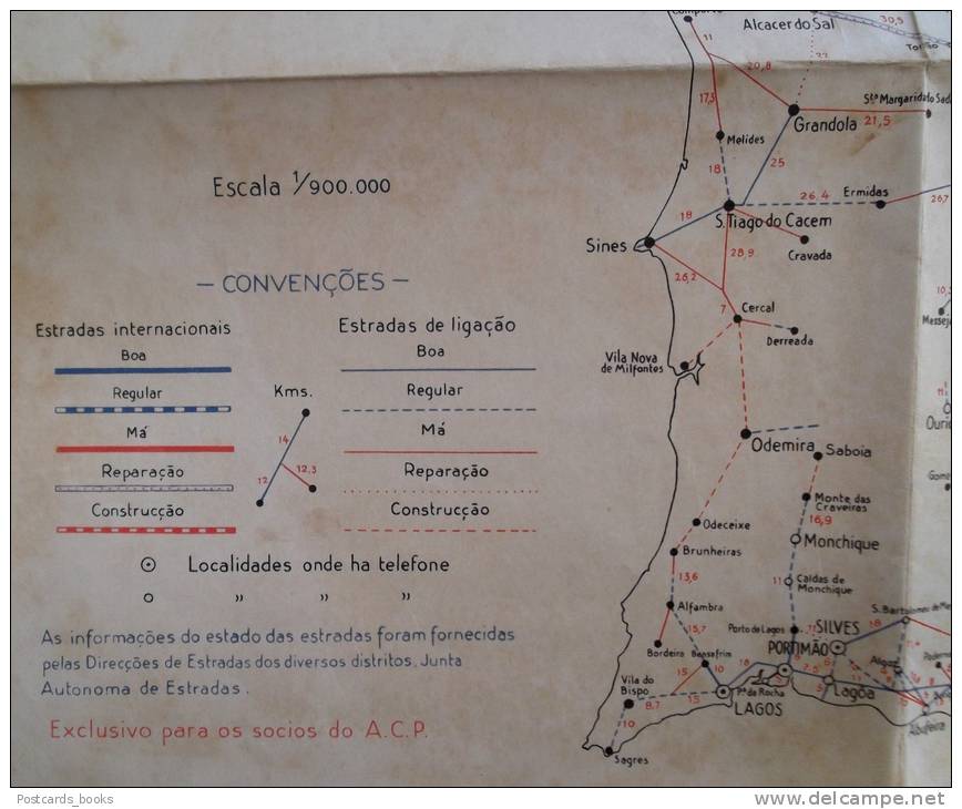 1933 Mapa De Estradas ACP Automovel Club De Portugal. Carte Routiere PORTUGAL Road Map - Wegenkaarten