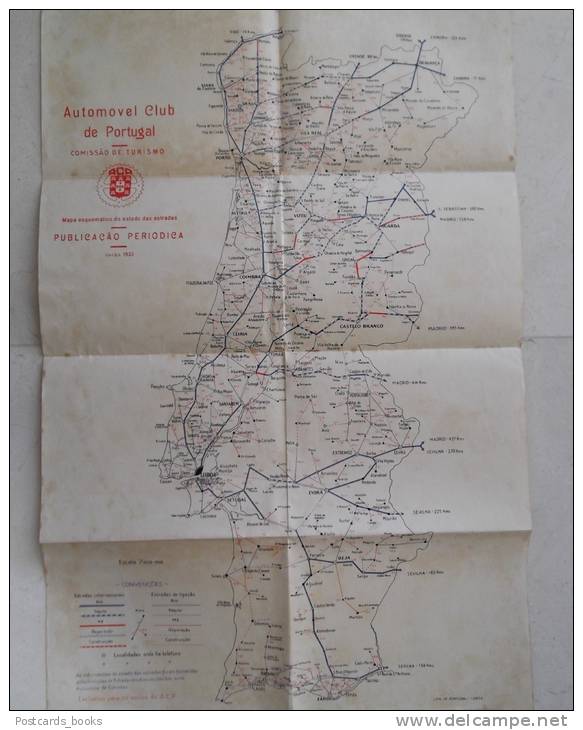 1933 Mapa De Estradas ACP Automovel Club De Portugal. Carte Routiere PORTUGAL Road Map - Wegenkaarten