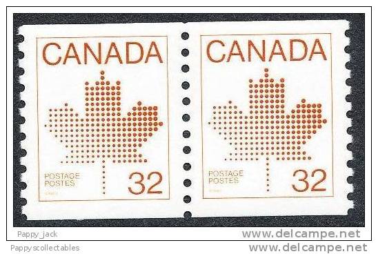 Canada Maple Leaf Coil Pair MNH 1982 - Coil Stamps