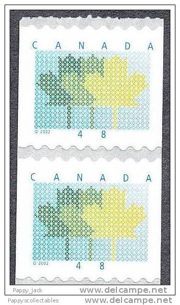 Canada Maple Leaf Coil Pair Multi Colored Year 2002 - Coil Stamps