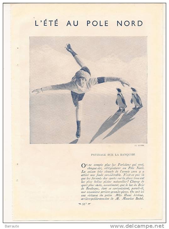 Feuillet Article Actualité De 1932  PHOTO Portrait La Patineuse Melle HUNI Jérome Cousine De Mairice BEDEL. - Documents Historiques