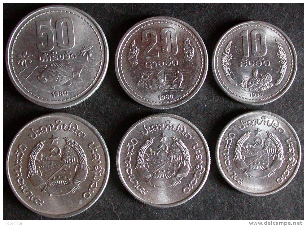 LAOS  Lot 3 Monnaies  1980   PORT OFFERT + DRAPEAU LAO En Cadeau - Laos