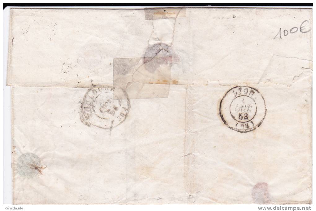 RHONE - 1853 -  LETTRE De VILLEFRANCHE Sur SAONE (PC 3611) Avec RARE YVERT N°10 X2 DOUBLE PORT - 1852 Louis-Napoléon