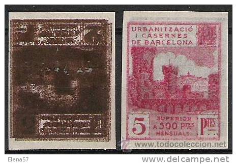 598-PRUEBA SELLO BARCELONA FISCAL IMPRESO POR AMBOS LADOS,MUESTRO IMAGEN DE AMBOS LADOS 5 PESETAS  Local Proof Essay Pru - Barcelone