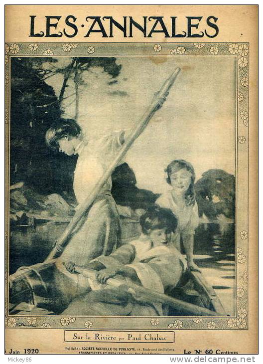 LES ANNALES-- 6 Juin 1920--Tableau CHABAS"Sur La Rivière"couverture Signé Reunke--pubs Malaceine(soin Féminin) - 1900 - 1949