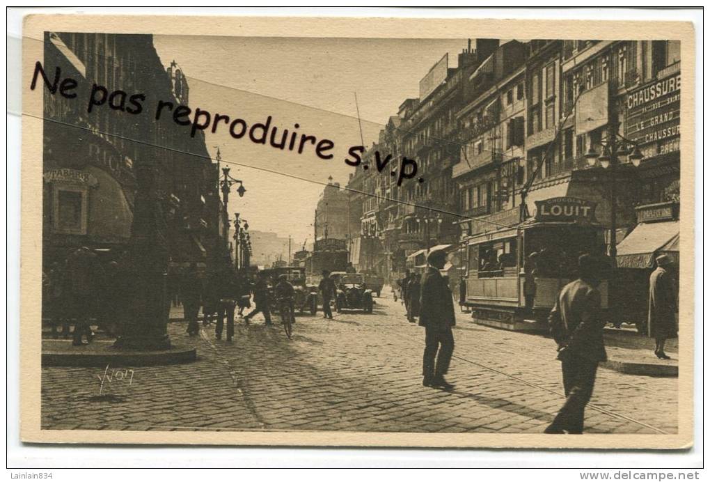 -  Marseille - Rue Canebiére - Rare, Belle Animation, Automobiles, Publicité Chocolat LOUIT, Non écrite, Très Bon état. - Canebière, Stadscentrum