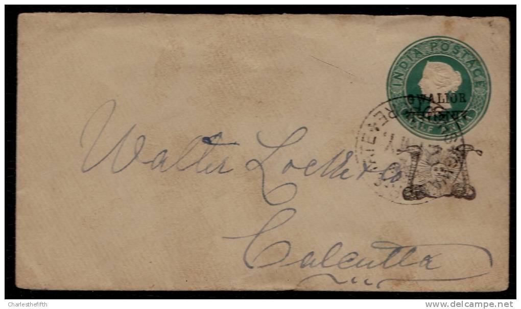 NICE CLEAN OBLIT. BRITISH INDIA QUEEN VICTORIA HALF ANNA USED COVER FROM GWALIOR TO CALCUTTA DATED: 1898 - 1882-1901 Empire