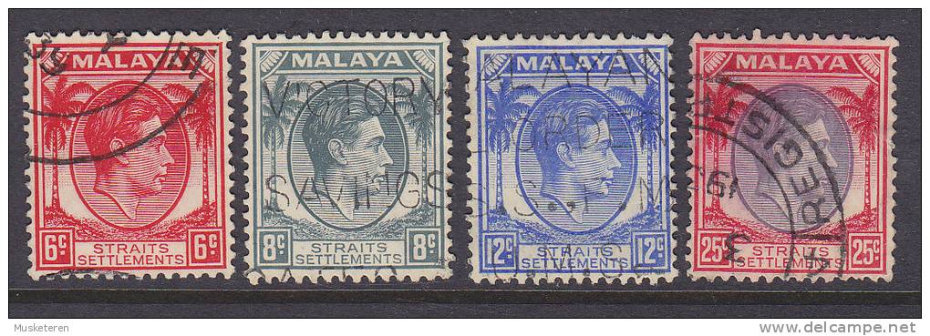 ## Straits Settlements 1937-38 Mi. 216-17, 219, 221 King König George VI. & Kokospalmen - Straits Settlements