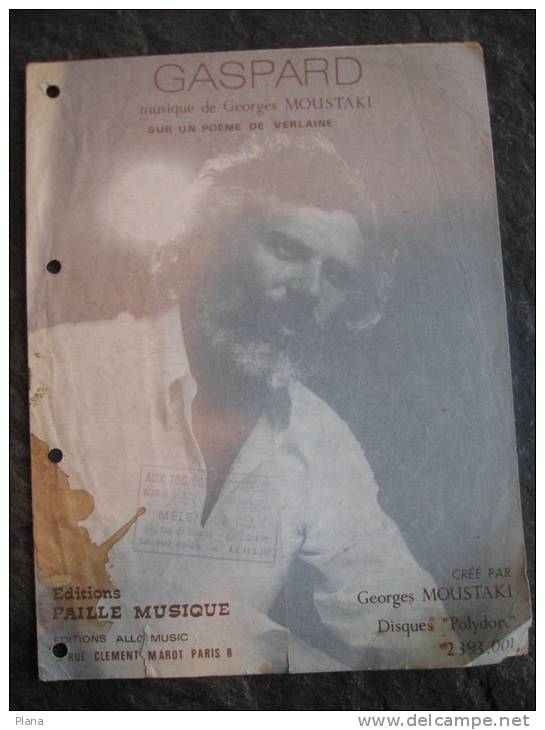 Partition Georges Moustaki Gaspard 1969 - Autres & Non Classés