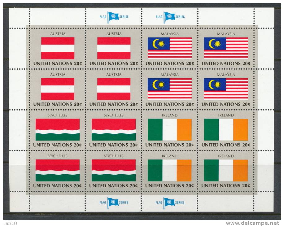 UN New York 1982 Michel 397-412, Flags-series, 4 Se-tenant Sheets, MNH - Blocks & Sheetlets