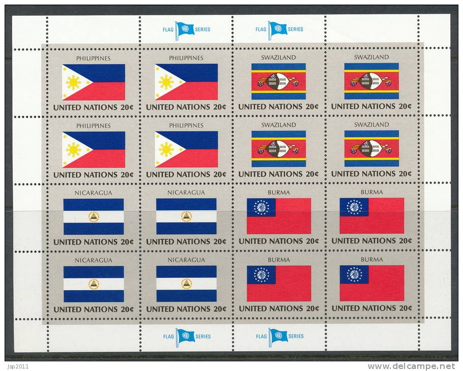 UN New York 1982 Michel 397-412, Flags-series, 4 Se-tenant Sheets, MNH - Blocs-feuillets