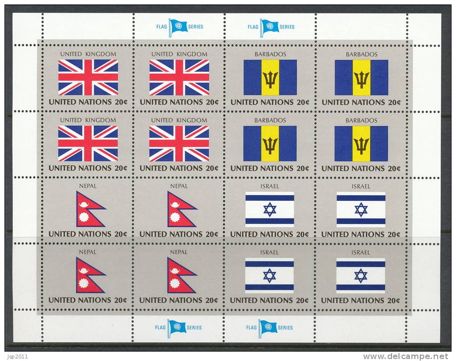 UN New York 1983 Michel 422-437, Flags-series, 4 Se-tenant Sheets, MNH** - Blocks & Sheetlets